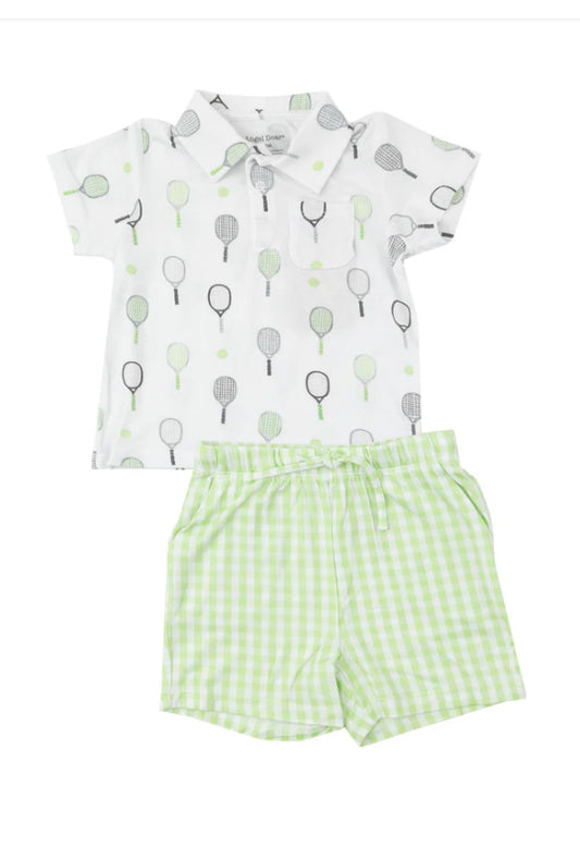 Polo Shirt & Short Set- Mini Green Gingham
