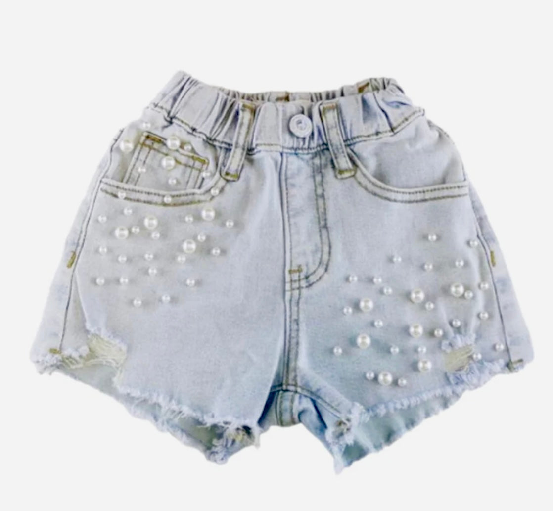 Pearl Trims Distress Denim
Shorts