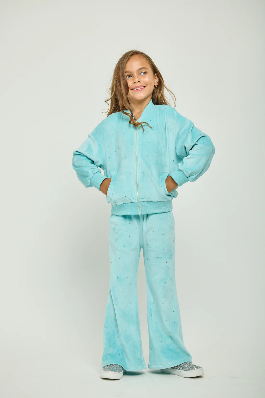 Teal Sparkle Plush Jacket & Bellbottom Set