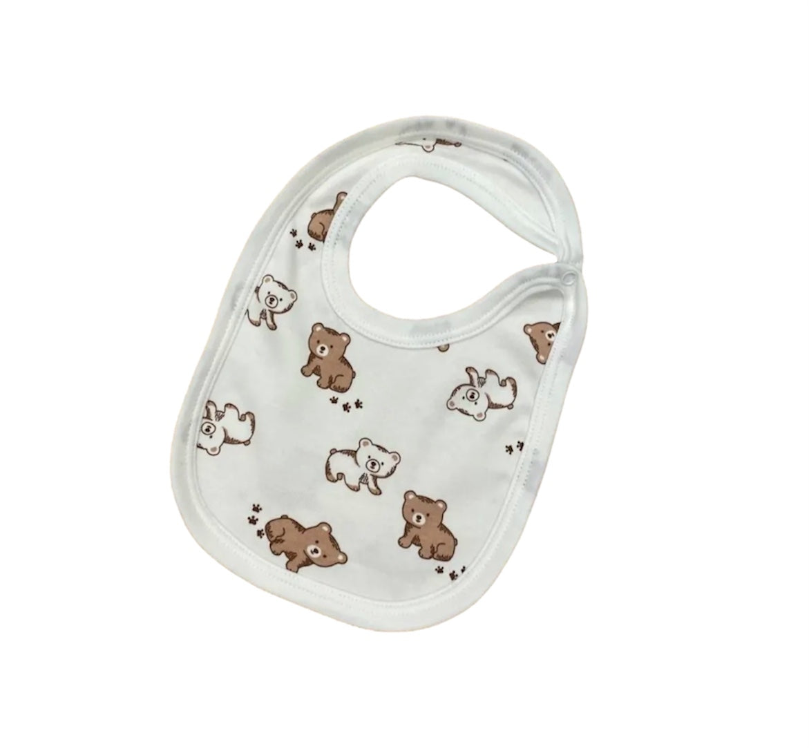 Baby Bear Print Bib โ 100% Cotton ๐ผ