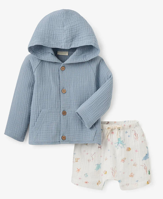 Muslin hoodie with short set