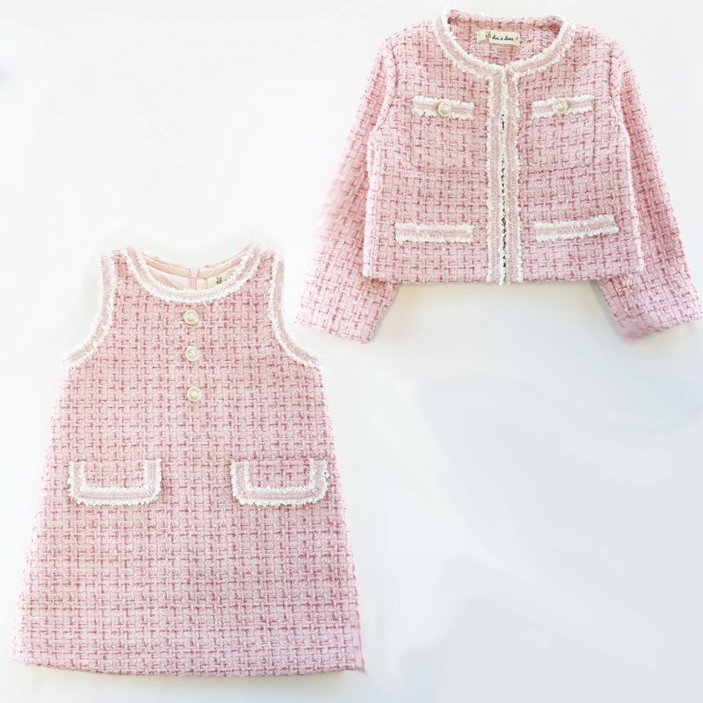 Pink Sequin Trim Tweed Dress