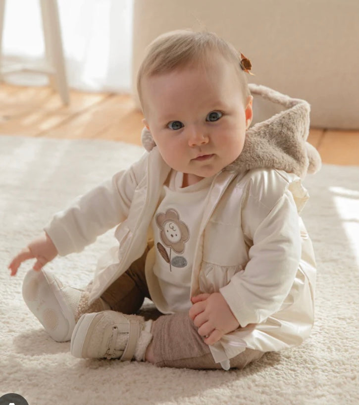 mayoral beige 3 piece set with fur vest