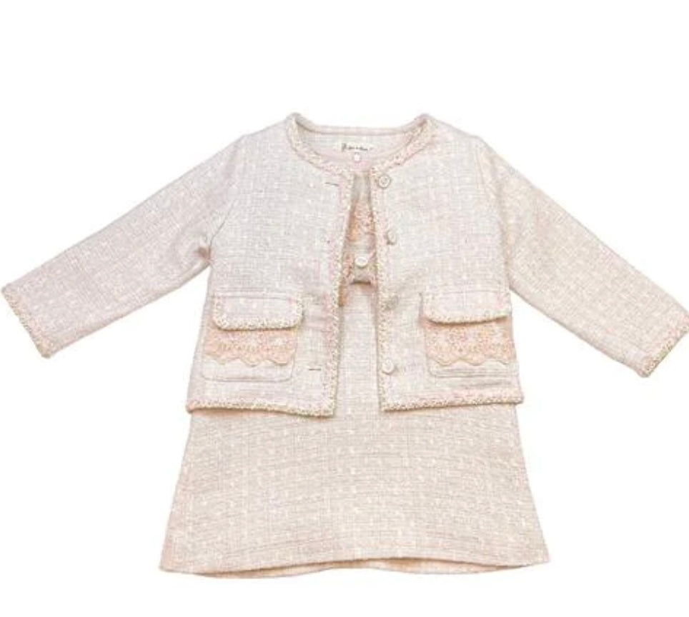 Pink Floral Lace Trim Tweed Jacket