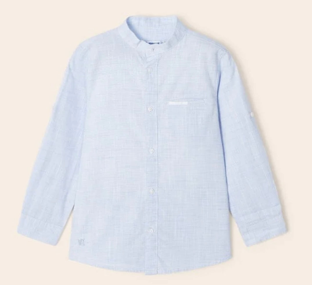 Long Sleeve Striped Mao Collar Shirt