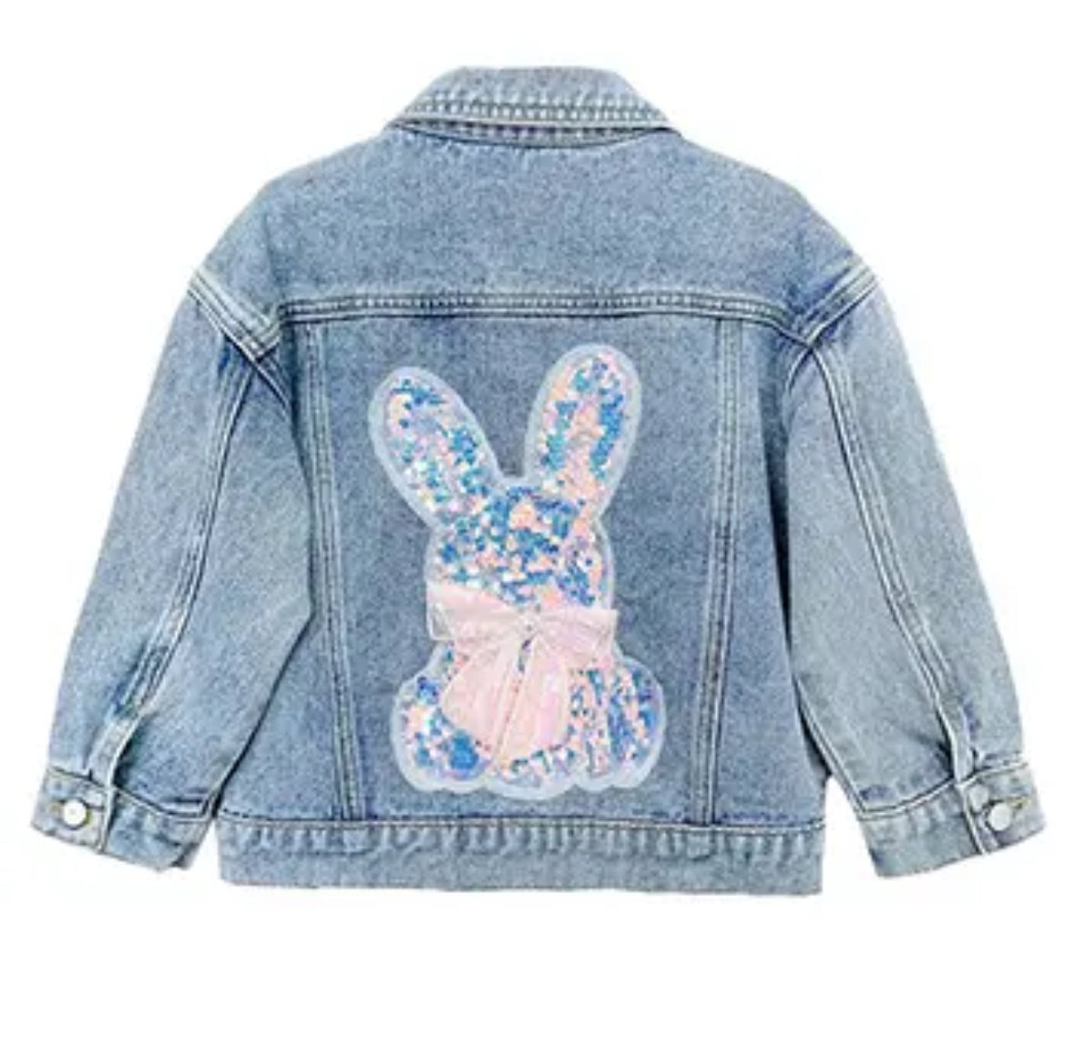 Rabbit Beading Print Denim Jacket