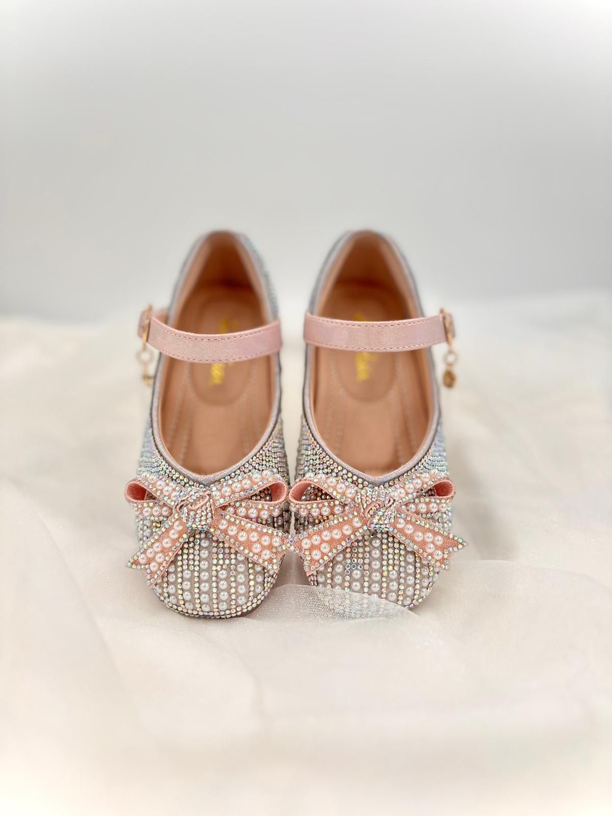 Pearl & Rhinestone Flat Shoes - Pink