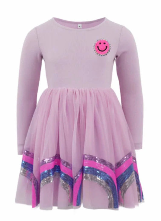 Purple smiley rainbow long sleeve dress