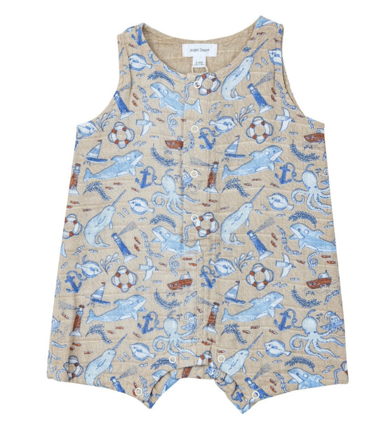 Tan Nautical Notebook Shortie Romper