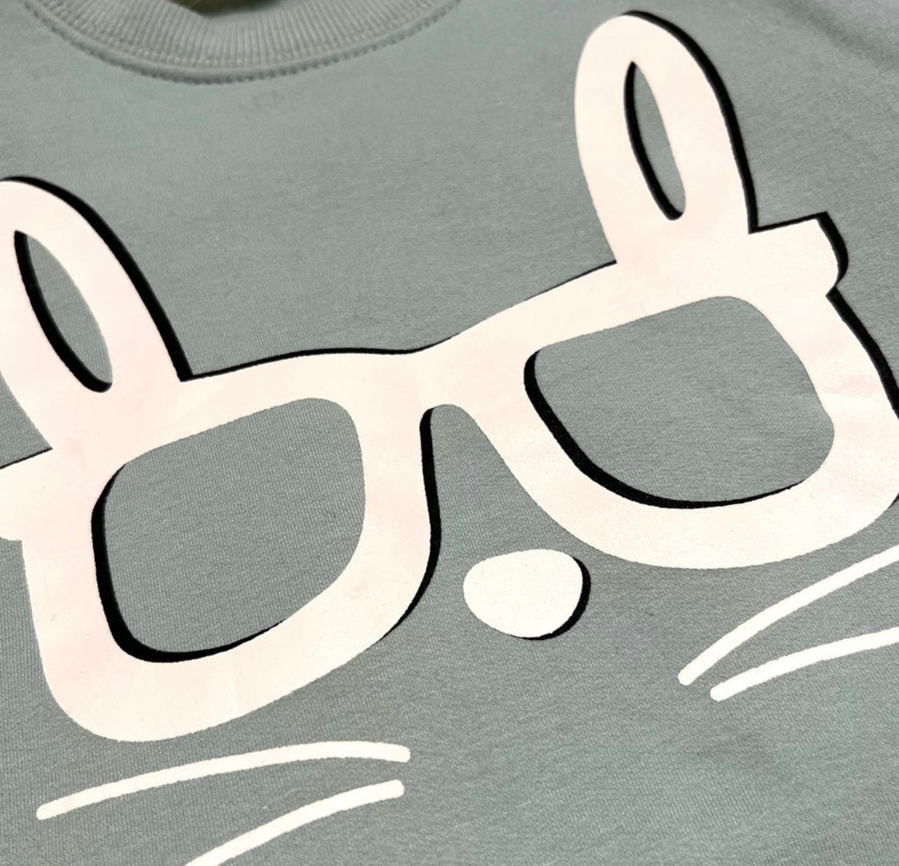 Crew Neck Bunny Glasses Sweatshirt 
Sage