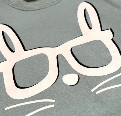 Crew Neck Bunny Glasses Sweatshirt 
Sage