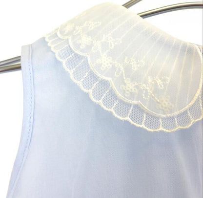 Round Collar Embroidery Mesh Dress - Blue