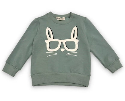 Crew Neck Bunny Glasses Sweatshirt 
Sage