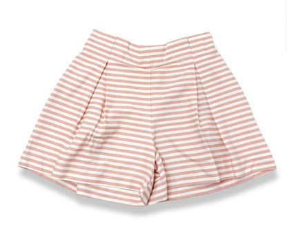 Pink Striped Pleat Shorts
