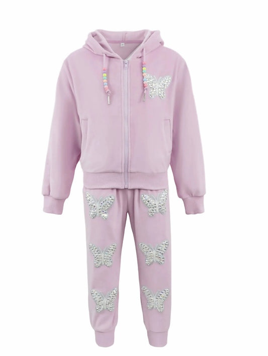 Purple Butterfly Plush Jogger Set