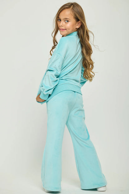 Teal Sparkle Plush Jacket & Bellbottom Set