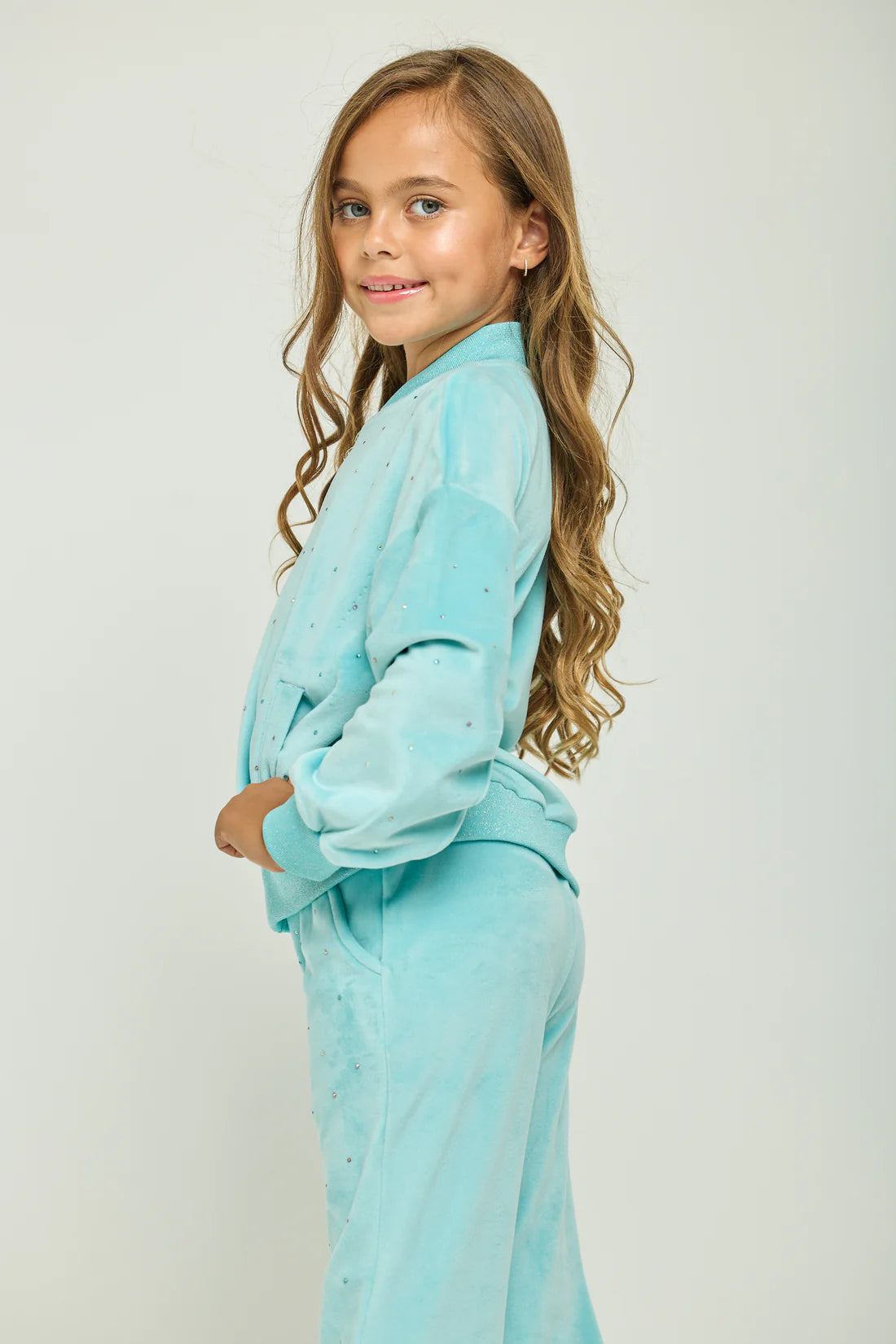 Teal Sparkle Plush Jacket & Bellbottom Set