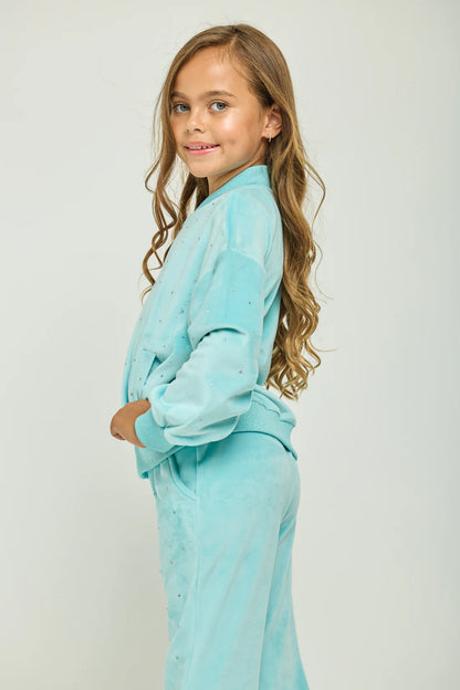 Teal Sparkle Plush Jacket & Bellbottom Set