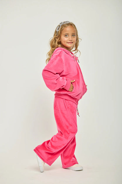 Dark Pink Plush Crystal Bow Jacket & Pant Set
