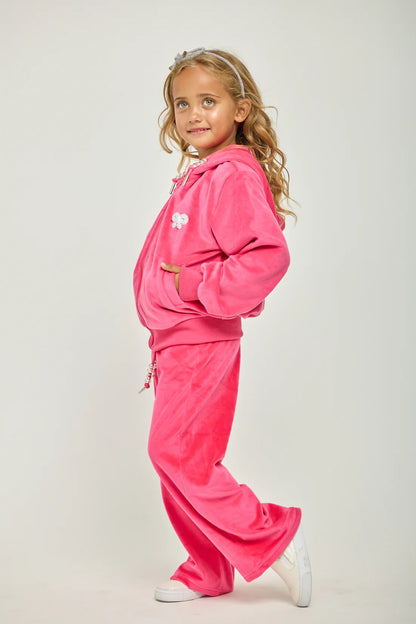 Dark Pink Plush Crystal Bow Jacket & Pant Set