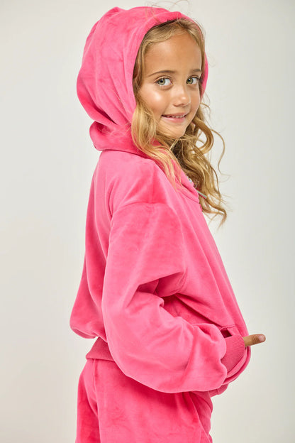 Dark Pink Plush Crystal Bow Jacket & Pant Set