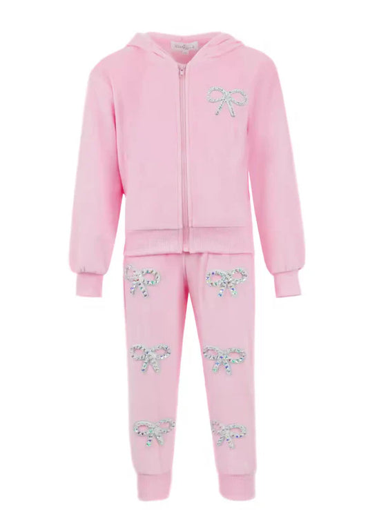 Plush Pink Bow Jogger Set