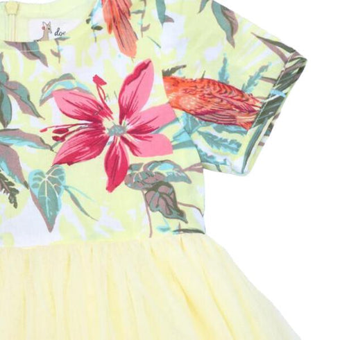 Tropical Print Tulle Dress in Yellow