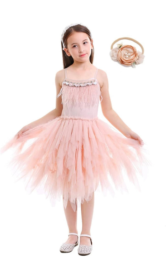 Feather Tutu Tulle Flower Girl Dress