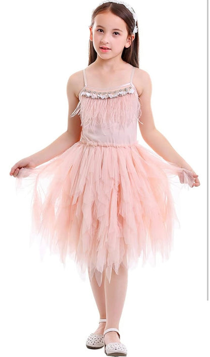 Feather Tutu Tulle Flower Girl Dress
