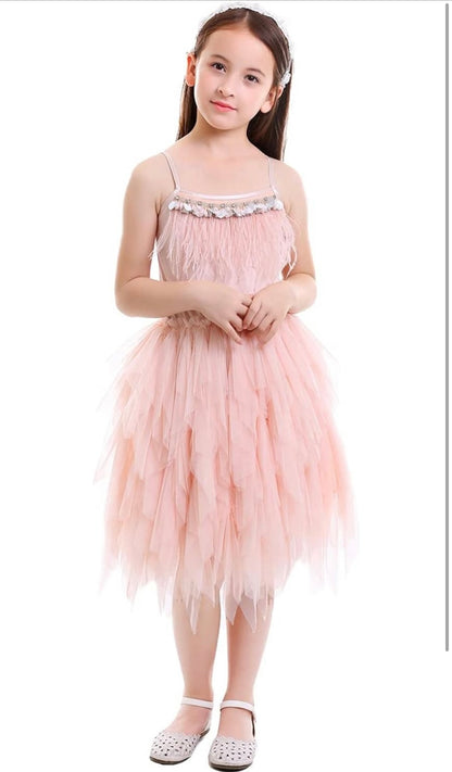 Feather Tutu Tulle Flower Girl Dress