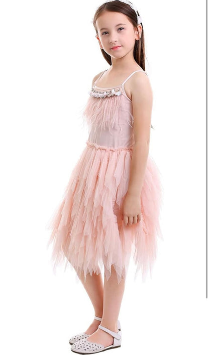 Feather Tutu Tulle Flower Girl Dress
