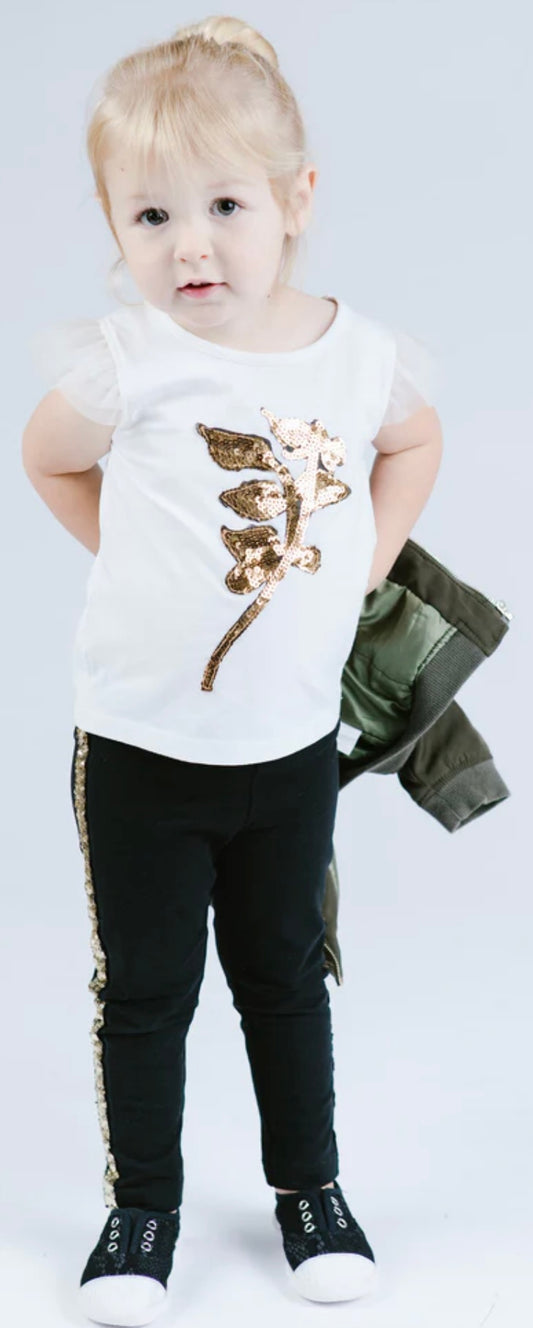 Sleeveless T-shirt with Sequin Gold rose