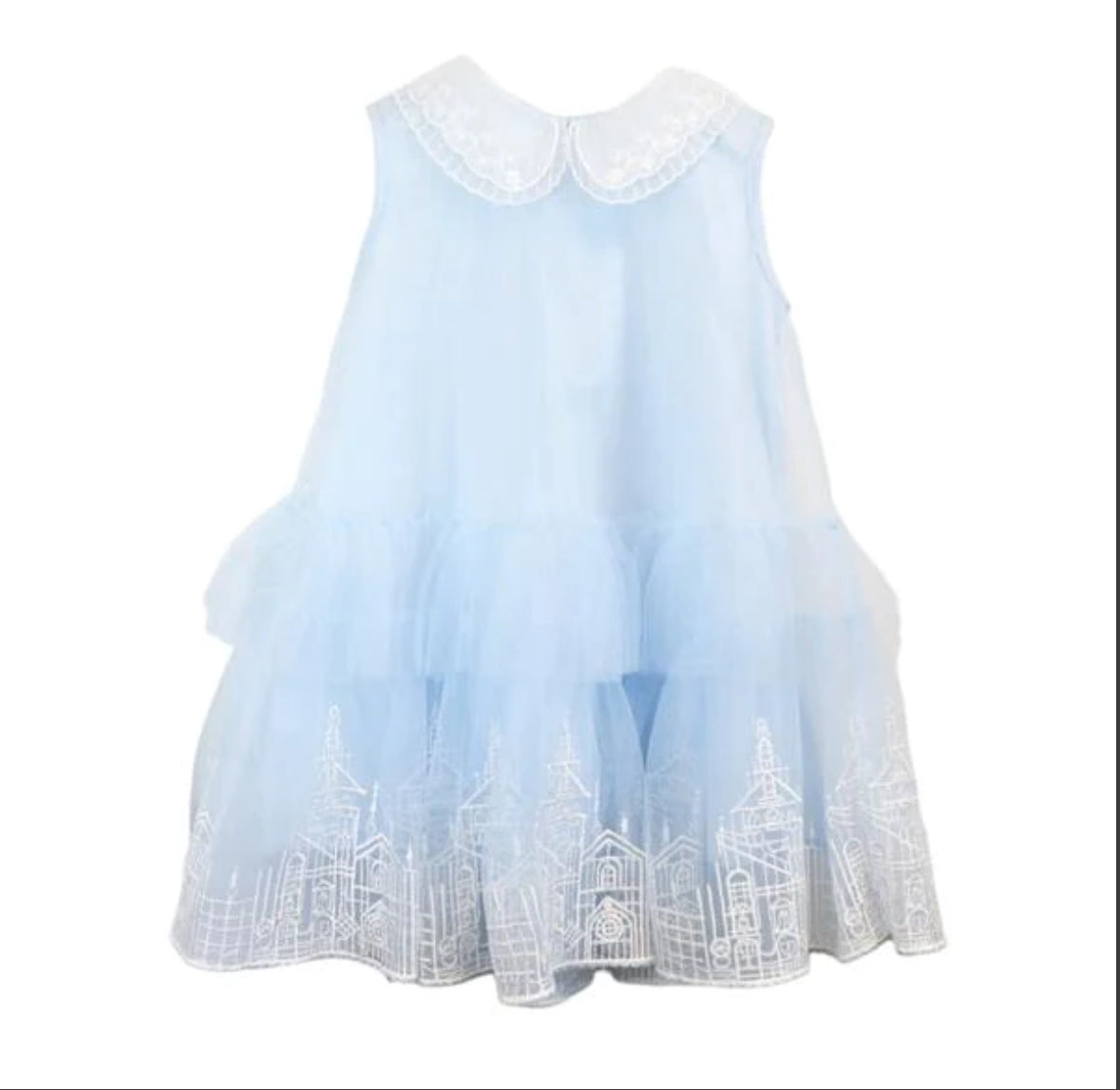 Round Collar Embroidery Mesh Dress - Blue