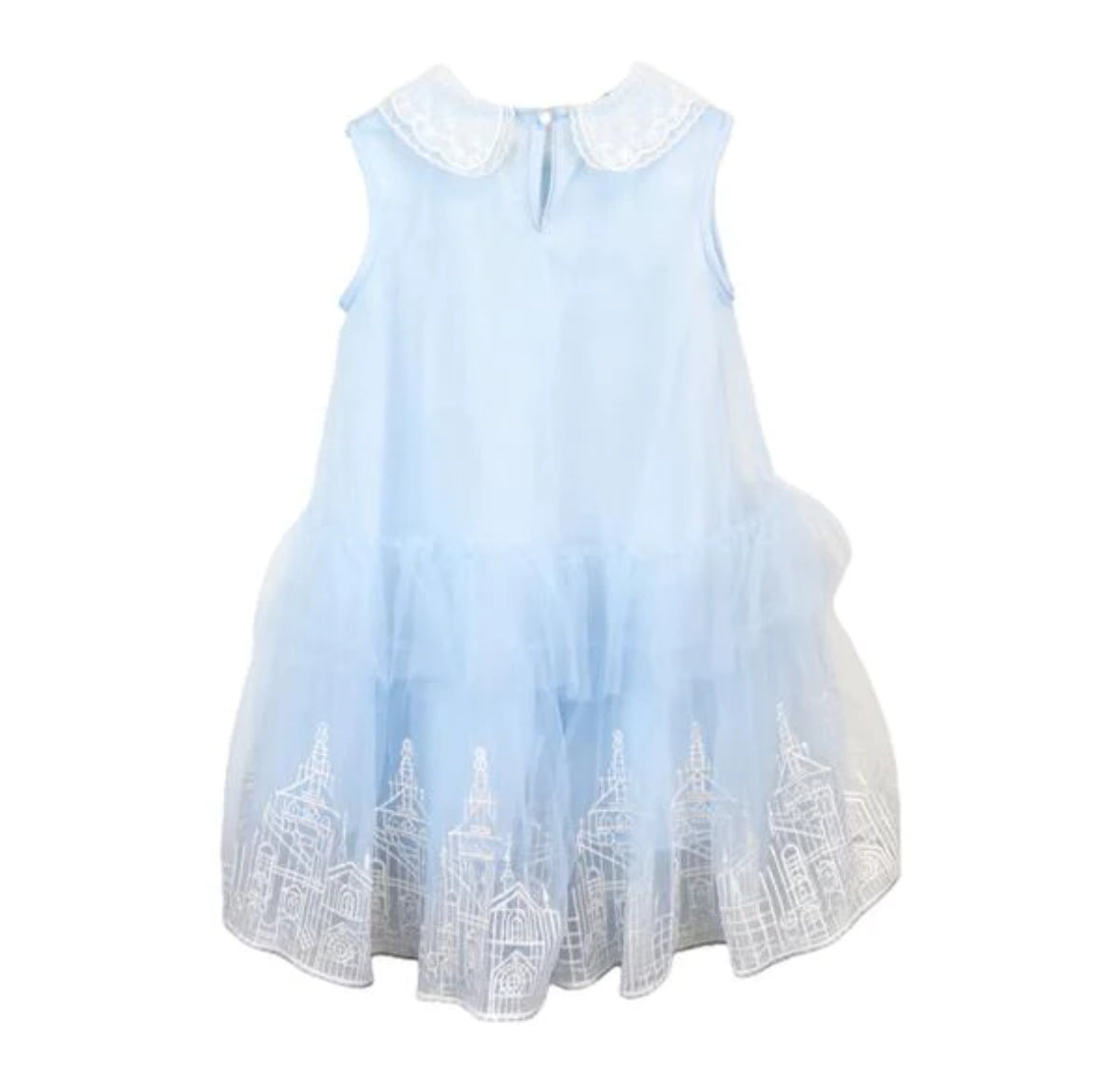 Round Collar Embroidery Mesh Dress - Blue