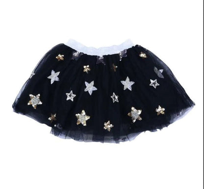 Star Embroidered & Sequined Skirt - Black