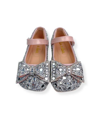 Silver Embellished Bowtie Flat Shoes