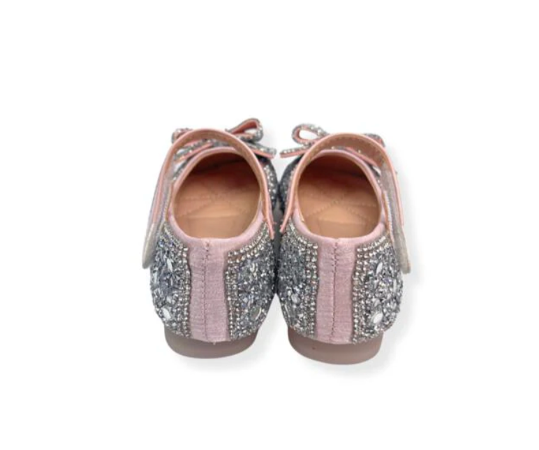 Silver Embellished Bowtie Flat Shoes