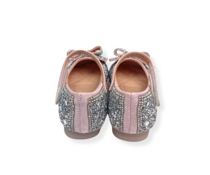 Silver Embellished Bowtie Flat Shoes
