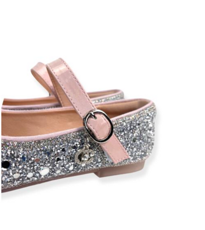 Silver Embellished Bowtie Flat Shoes